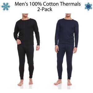 Men Thermal Set 100% Cotton Fleece Long Johns Warm Winter Base layer 2 PAIRS NWT